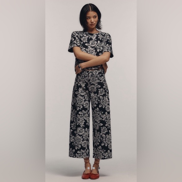 New Maeve x Anthropologie Ettie High Rise Crop Wide Leg Floral Pants sz 28